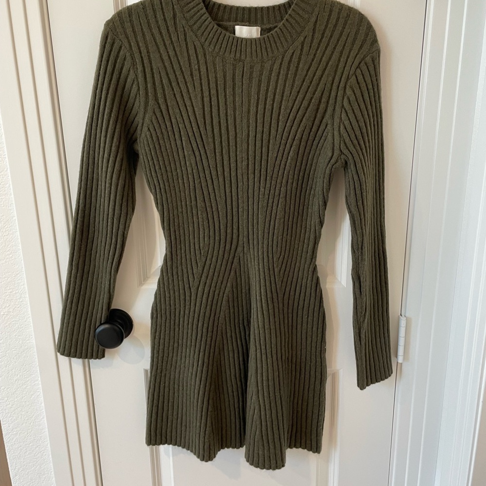 H&M Khaki Ribbed Knit Sweater